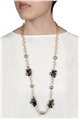 SILVER PEARL GLASS BEADS GOLD LINK LONG NECKLACE