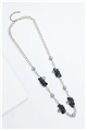 SILVER PEARL GLASS BEADS GOLD LINK LONG NECKLACE