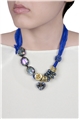 Blue Satin Crystal Tie Up Necklace