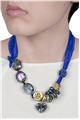 Blue Satin Crystal Tie Up Necklace