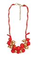 Red Matt Gold Bead and Bauble Chunky Necklace