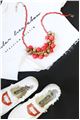 Red Matt Gold Bead and Bauble Chunky Necklace