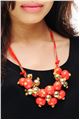 Red Matt Gold Bead and Bauble Chunky Necklace