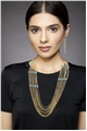 Set of Turquoise Beaded Gold Chain Necklace and Earrings